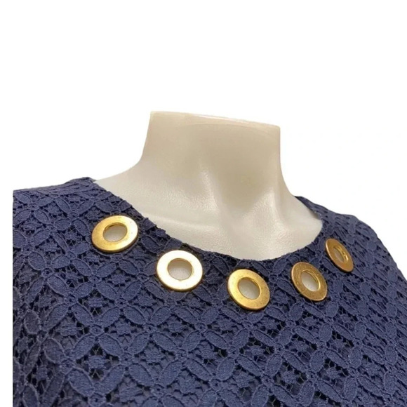 Michael Kors Grommet Neck Dark Blue Lace Sleeveless Dress Size 10 - Picture 4 of 9